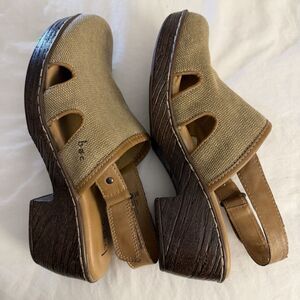 BOC Born Concept Women's Size 9M Brown Fabric Mules with Buckle Strap